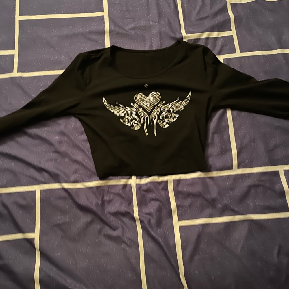 Y2k Embroidery Rhinestone Long Sleeve Crop Top